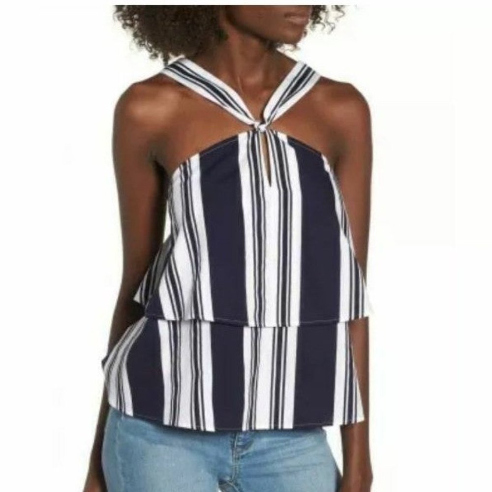 NWT BP Navy Peacoat UM Stripe Halter Top Large